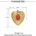 Macro detail of red agate heart pendant with 14k gold stainless steel dimensions - Heart Sunburst - Red Natural Stone (VG824)