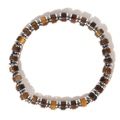 Men's natural tiger eye gemstone bracelet with silver hematite spacer beads on white - Brown Tiger Eye Silver Spacer Bracelet (B-B24061901A)
