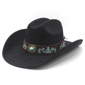 Classic black faux suede fedora with embroidered band and turquoise accent detail - M(56-57cm) / Black