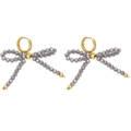 Elegant gold bow earrings with purple beaded pendants in a minimalist design - Plated Grey
