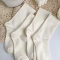 Pure white high crew cotton socks with ribbed cuffs for women, 4 pairs set pack - Solid Slouch Socks (White)