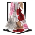 Artistic floral satin silk square scarf with elegant red and brown patterns - Summer Lotus Beige Base Red Pink (SD90-27-2)