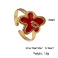 Detailed view of 18k gold plated flower ring with 16mm diameter and size specifications - Red