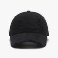 Distressed black cotton baseball cap with vintage frayed holes and worn-out style - Adjustable / Black(25A266)