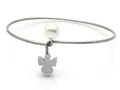 Adjustable stainless steel twisted wire bracelet with shell pearl and angel pendant charm - Silver Angel & Shell Pearl Slim Style (KB114931-KFC)