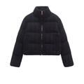 Women's black knit texture short jacket with stand collar and metallic zipper - XS / Black