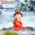 Statuina di donna della dinastia Tang in hanfu rosso che suona il flauto con base loto - 1088-36A Medio Suonando il flauto