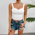 Top Y2K blanc sans manches avec détail de nœud et short en jean bleu délavé - S / Blanc