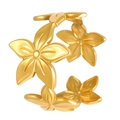 Adjustable golden stainless steel open ring featuring a floral plumeria flower design - 18K Gold Plated Multi-Flower