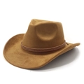 Chapeau de cowboy classique en daim marron camel avec bordure en corde tressée - Kaki