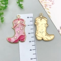 Pink western cowboy boot alloy pendant with star charm and golden textured back - 1Pc Cowboy Boot (Pink)
