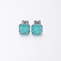 Square silver-tone earrings featuring sparkling turquoise blue druzy mineral stones - Lake Blue (18)