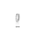 Minimalist silver 6mm huggie hoop earring featuring five sparkling white zircon stones - 6mm Single / White Gold