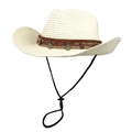 Détail d'un chapeau de cowboy en paille avec bande ethnique et breloques en métal - M (56-58cm) / Blanc Cassé