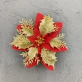 Detail of red Christmas artificial flower with golden glitter powder for festive decoration - Red Gold