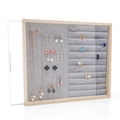 Wall-mounted solid wood jewelry organizer with dustproof glass and grey velvet lining - 28x32CM Flat + Ring Grey Velvet
