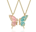 Roze en groenblauwe emaille vlinder vriendschapskettingen met gouden afwerking - Goud Met Roze En Blauw