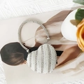 Mini heart-shaped evening bag with white pearls and sparkling diamond stripes - Mini / Silver Twill Pearl