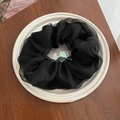 Elegant black mesh flower scrunchie with pleated texture on a white decorative plate - L1-8# Double-layer Scrunchie - Black