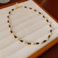 Elegant pearl necklace with silver accents and gold chain in a beige jewelry tray - 12# Gold White Coffee Mixed Style (18K Thick Gold)