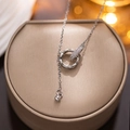 Silver Y-shaped titanium necklace with interlocking crystal-encrusted circles - Silver