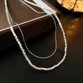 Close-up of double-layer silver necklace with rectangular metal cubes on leather box - Silver Double Layer Textured Chain (30#)