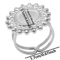 Macro shot of silver stainless steel adjustable ring base with a circular flower-edge tray - Gear Sunflower