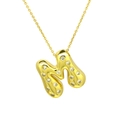 Detail of gold-plated puffy letter M pendant necklace with sparkling cubic zirconia inlay - Letter M / Gold