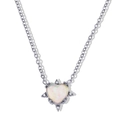 Silver-finish heart pendant necklace with iridescent opal stone and pavé accents - Heart Artificial Opal Necklace Silver Blue