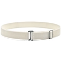 Detail of cream elastic woven belt for children with adjustable metal buckle on white background - White