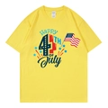 T-shirt jaune fête de l'indépendance avec imprimé Happy 4th of July à plat - Jaune (Happy 4th of July)