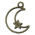 Ciondolo a forma di luna e stella in lega bronzo antico per creazione gioielli - Combo Luna e Stella 15x20mm