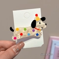Charming 6.5cm dachshund hair clip with colorful polka dots and a festive party hat - Polka Dot Dog Clip