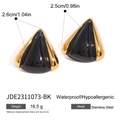 Triangle stainless steel earrings in black and gold finish with resin drip detail - Vintage Black-Gold Patchwork Triangle Style (JDE2311073-BK)