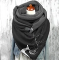 Thick warm black and grey reversible shawl with white branch patterns and button closure - 150*75cm / Black White Branches (Image 5)