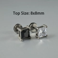 Pair of 8x8mm square zircon stud earrings in black and white with stainless steel base - NO 3 / Black Zirconia