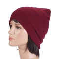 Winter knit beanie hat in burgundy wine red color, soft acrylic yarn for men and women - One Size(Adjustable) / Wine Red (Style 2)