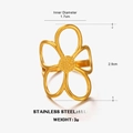 18K gold plated stainless steel flower ring with hollow petals and size details - Gold