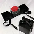 Preserved red rose gift box with drawer and Forever Love ribbon for jewelry storage - Double Push Eternal Rose Box