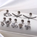 F136 titanium labret earrings with cubic zirconia in eight diverse silver styles - Star Style (1#) / Silver