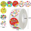 Rotolo di adesivi colorati Happy Birthday 25mm per confezioni regalo festive e decorazioni - C261; 500 Etichette/Rotolo
