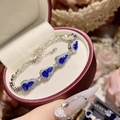 Silver heart-shaped bracelet with pear-cut blue spinel gems and zircon accents - Silver Blue Artificial Corundum Pear (16+5cm)