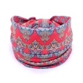 Elastic wide headband featuring red paisley African print for yoga and sports - Style 28