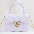 White jelly mini bag with quilted pattern, golden heart lock, and elegant chain strap - White