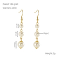 Pendientes colgantes de acero chapado en oro 18K con perlas blancas de 6, 8 y 10 mm - Oro de 18K / Perla Blanca