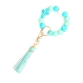 Silicone bead wristlet keychain with mint green beads, Jesus cross charm and blue tassel - Mint Green Cross