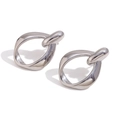 Polished silver geometric interlaced knot earrings in a minimalist stainless steel style - Minimalist Hollow O-ring Knot Studs / Silver