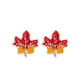 Maple leaf stud earrings with red and yellow gradient enamel in gold-plated frames - Red Yellow Gradient Maple Stud