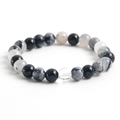 Elastic bead bracelet with natural black rutilated quartz and mixed multicolor stones - 19CM (NP09-7)