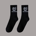 Black mid-calf cotton sports socks featuring white MR. DEMON cartoon embroidery - One Size(37-46) / D1 Series-No.08 (Black MR. DEMON)